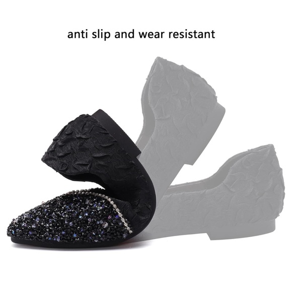Women's Rhinestone  Square Ballet Flats Low Heel Women Wedding 7.5 Black - Picture 5 of 10